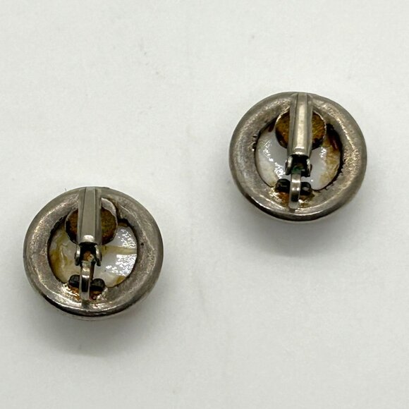 Vintage Hand Painted Porcelain Clip-On Earrings Floral Motif 3/4" Silver-tone - Picture 5 of 10